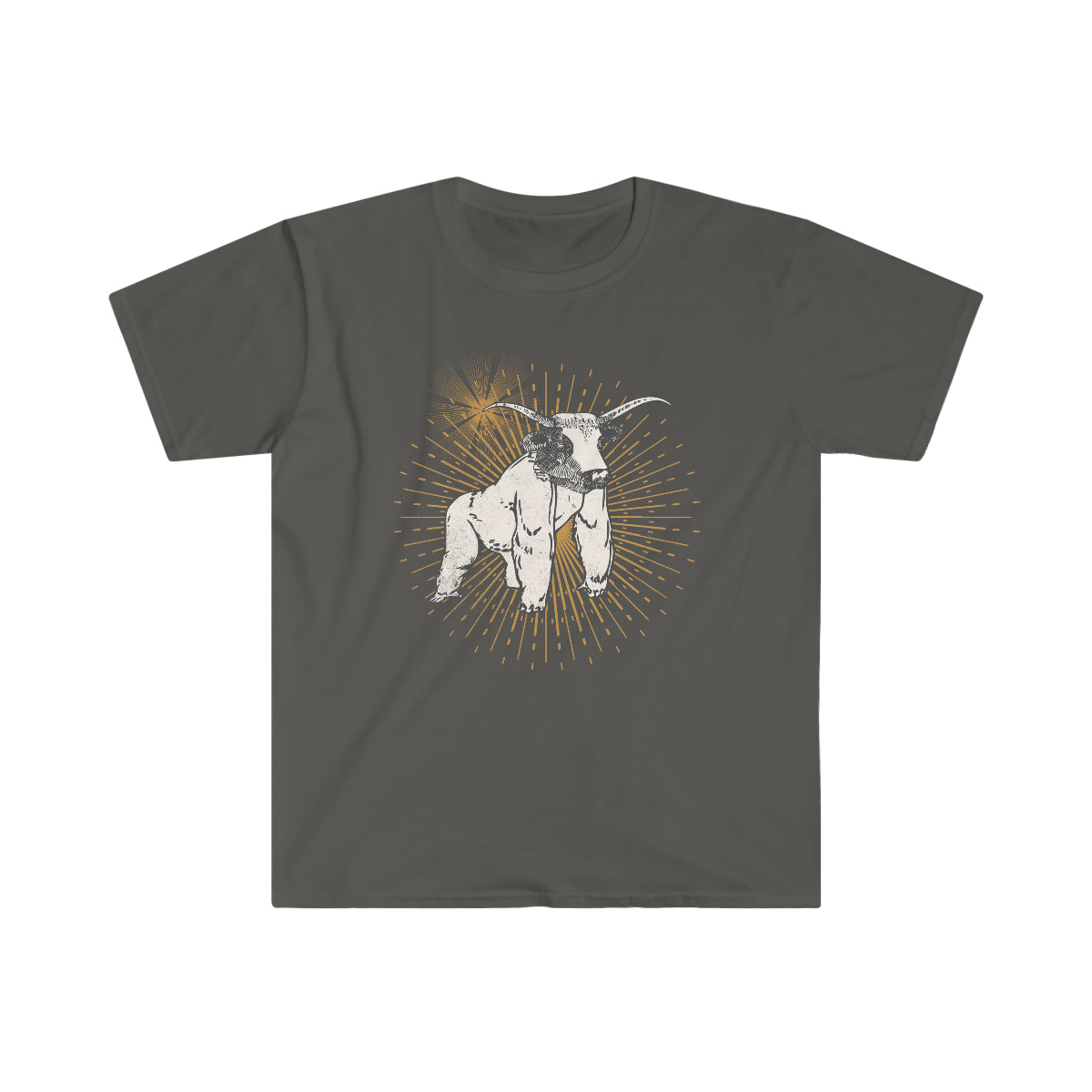Gorilla Bull Run custom mashup tee, Bull mixed with a Gorilla, Abstract Art shirt, Unisex Softstyle T-Shirt