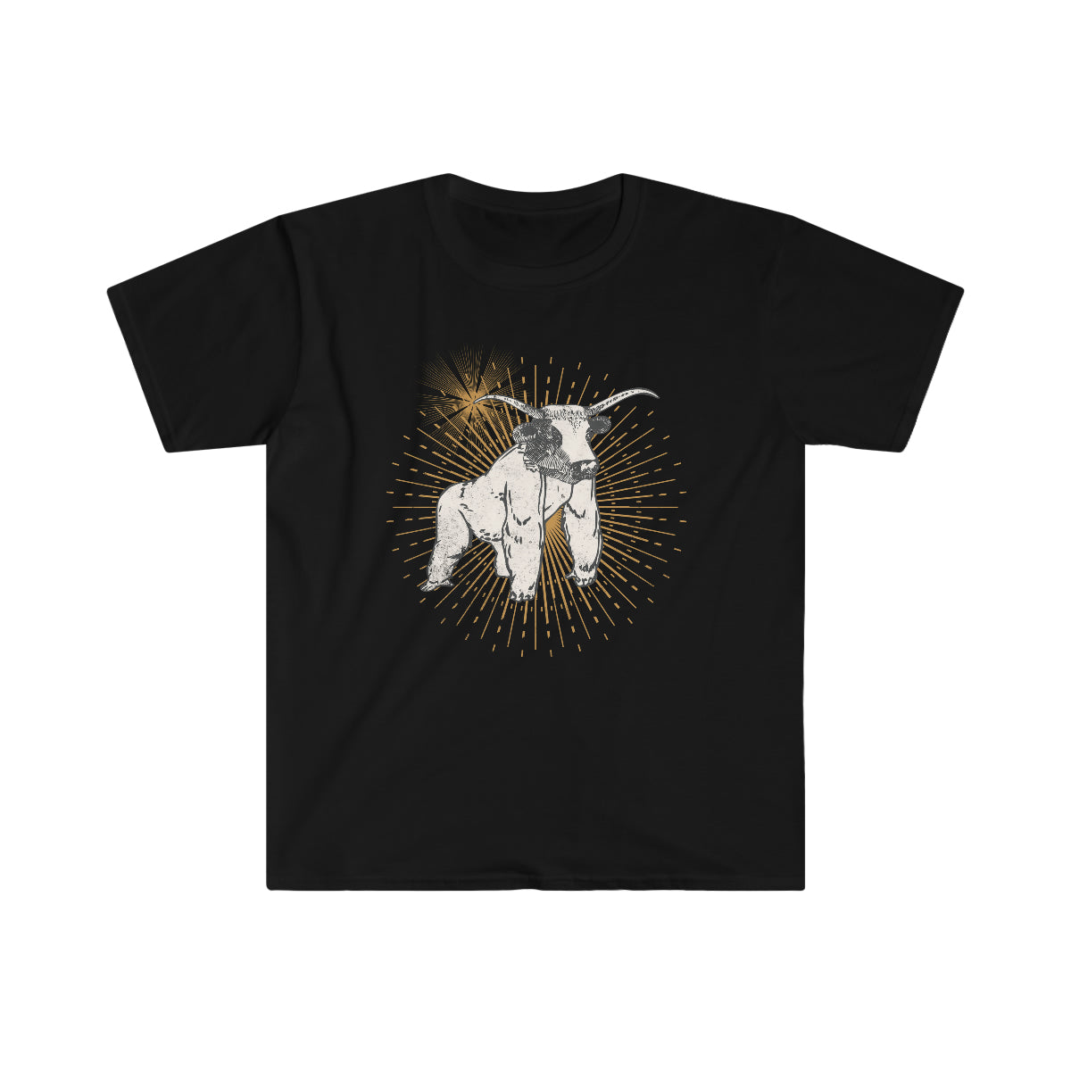 Gorilla Bull Run custom mashup tee, Bull mixed with a Gorilla, Abstract Art shirt, Unisex Softstyle T-Shirt