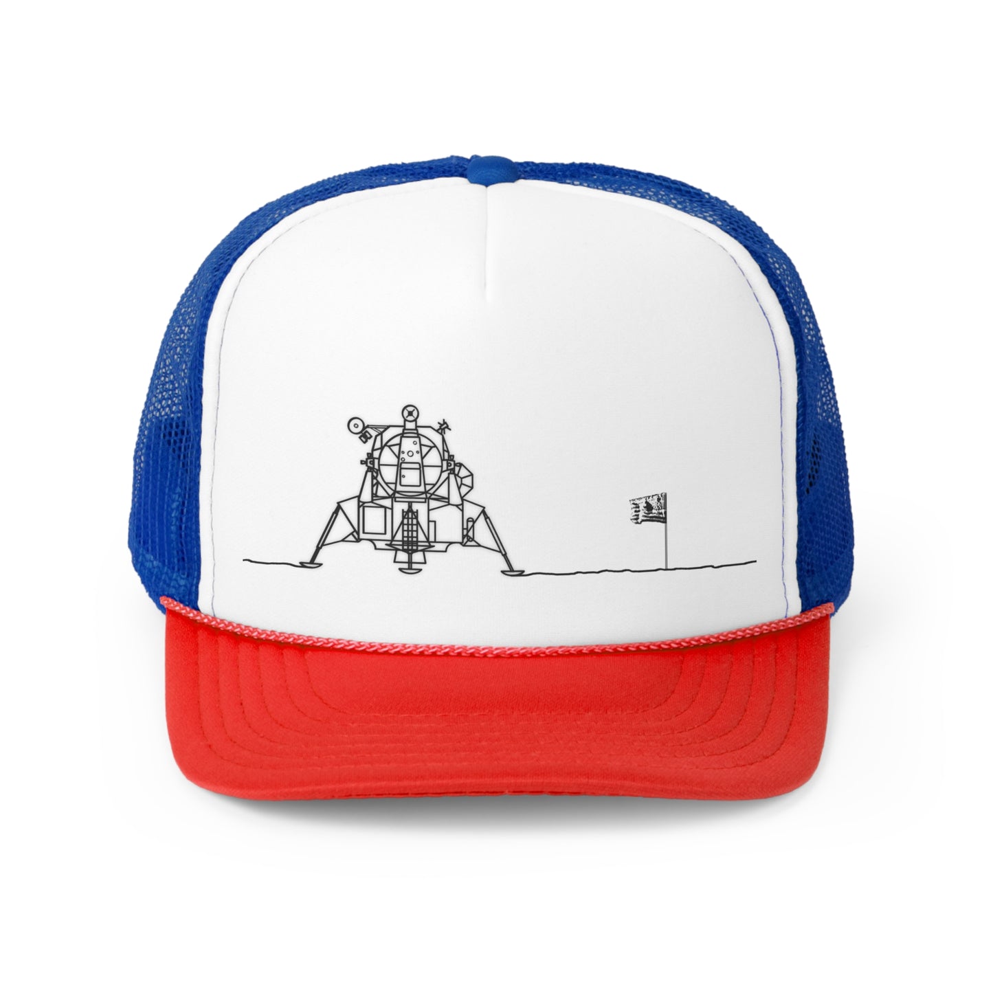 Apollo 11 Lunar Lander Trucker Cap, plus American Flag, Hat for Space exploration fans