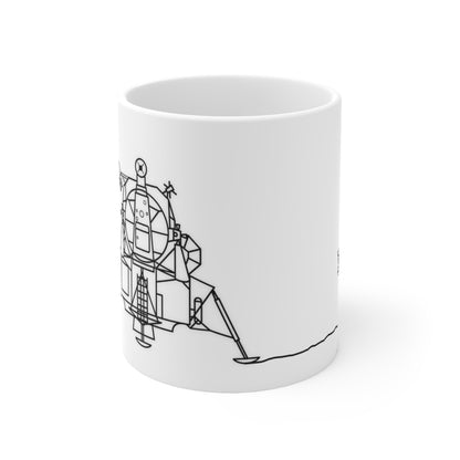 Apollo 11 Lunar Lander Ceramic Mug 11oz, wire frame rendering of the Moon Lander Vehicle used by NASA Coffee Cup