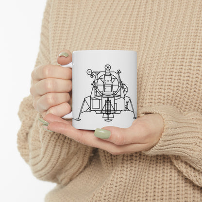 Apollo 11 Lunar Lander Ceramic Mug 11oz, wire frame rendering of the Moon Lander Vehicle used by NASA Coffee Cup