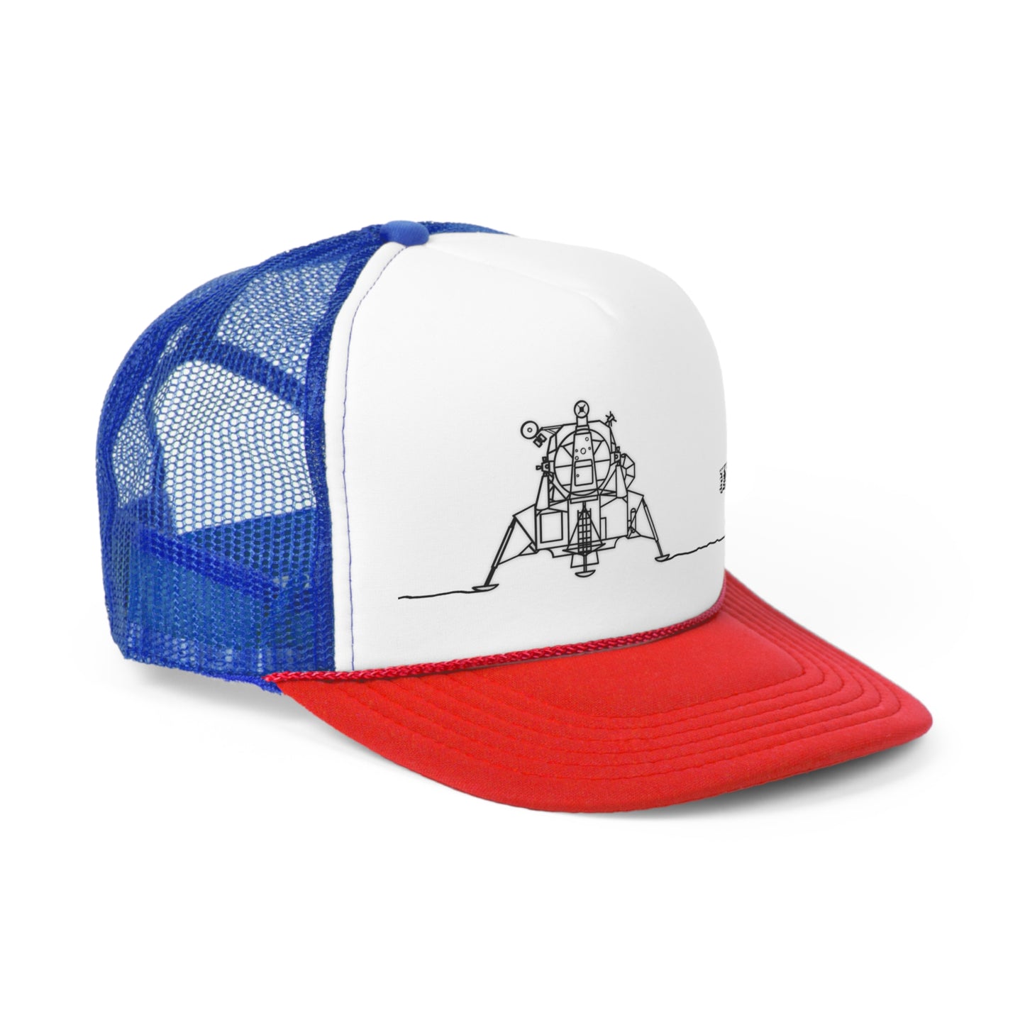 Apollo 11 Lunar Lander Trucker Cap, plus American Flag, Hat for Space exploration fans