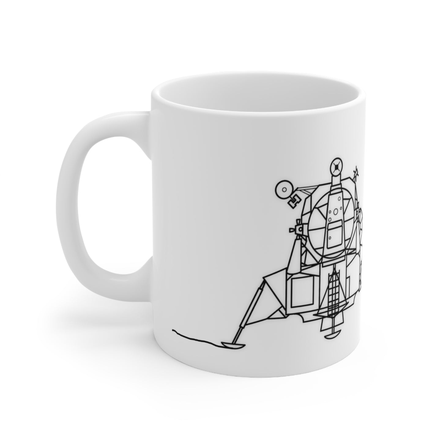 Apollo 11 Lunar Lander Ceramic Mug 11oz, wire frame rendering of the Moon Lander Vehicle used by NASA Coffee Cup