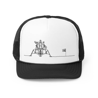 Apollo 11 Lunar Lander Trucker Cap, plus American Flag, Hat for Space exploration fans