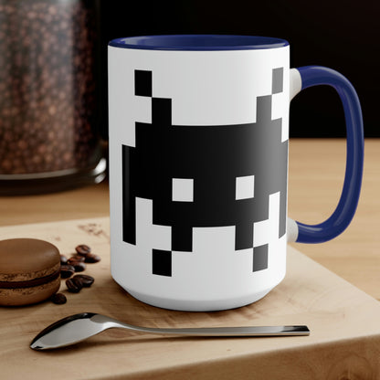 Alien Invader Retro Video Game character Two-Tone Coffee Mug, LARGE 15oz