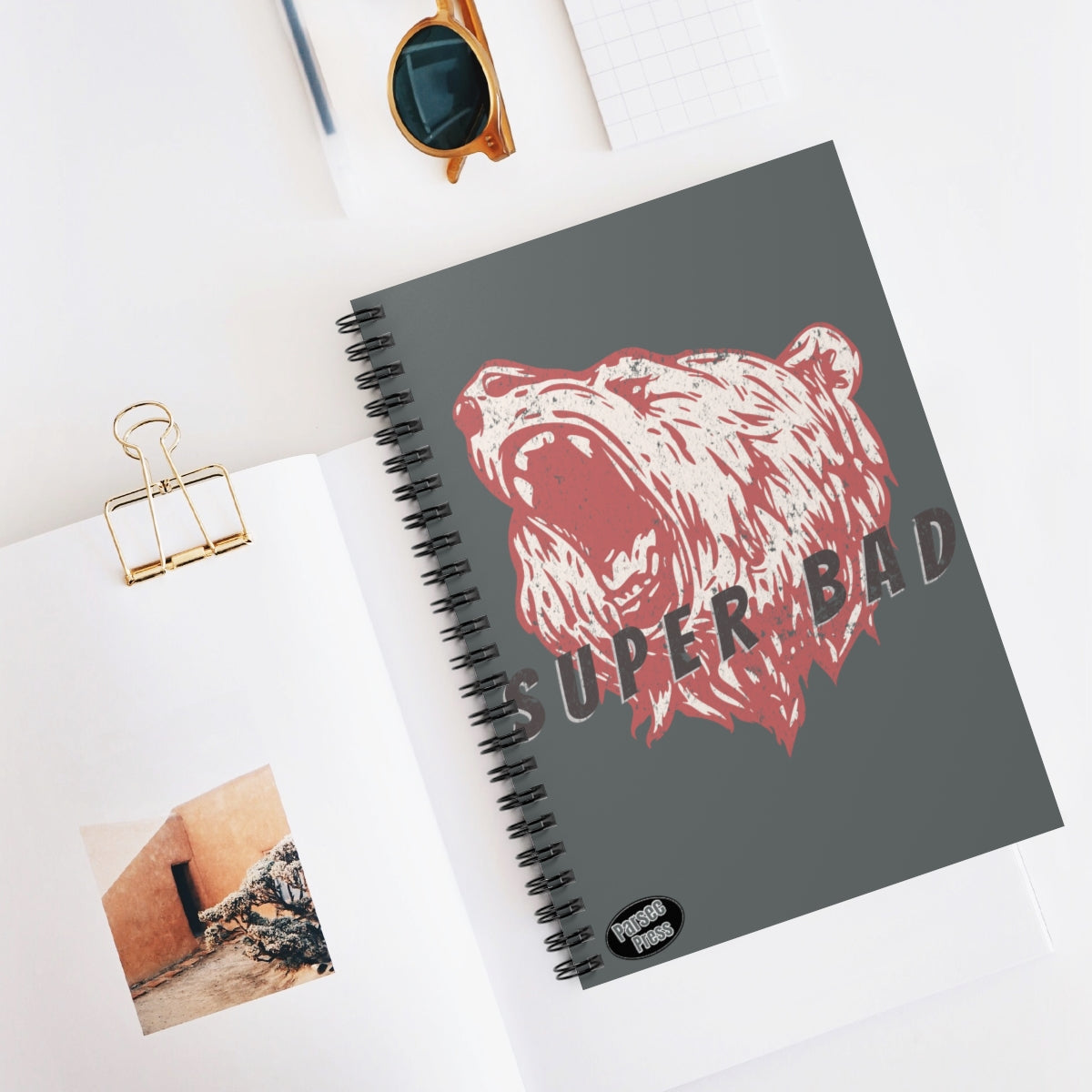 Super Bad Bear Vintage outdoor lover bad ass Spiral Notebook - Ruled Line