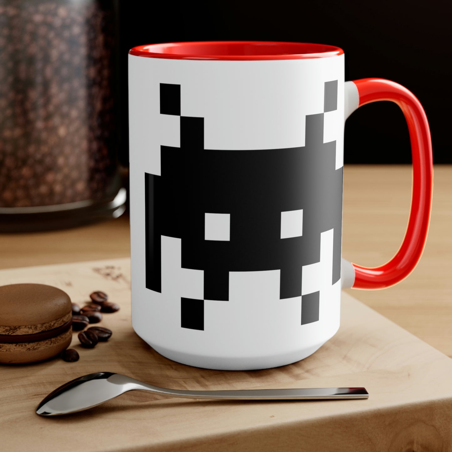 Alien Invader Retro Video Game character Two-Tone Coffee Mug, LARGE 15oz