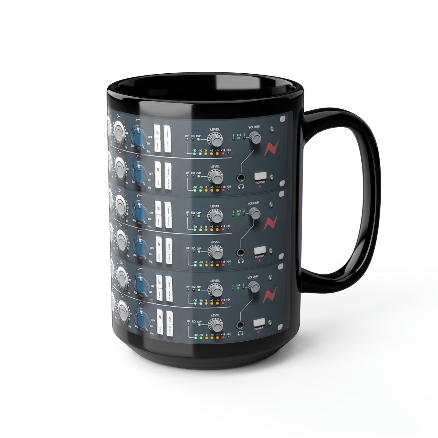 Recording Studio Audio Engineer NEVE rack Mic Pres British Sound, LARGE Black Mug, 15oz