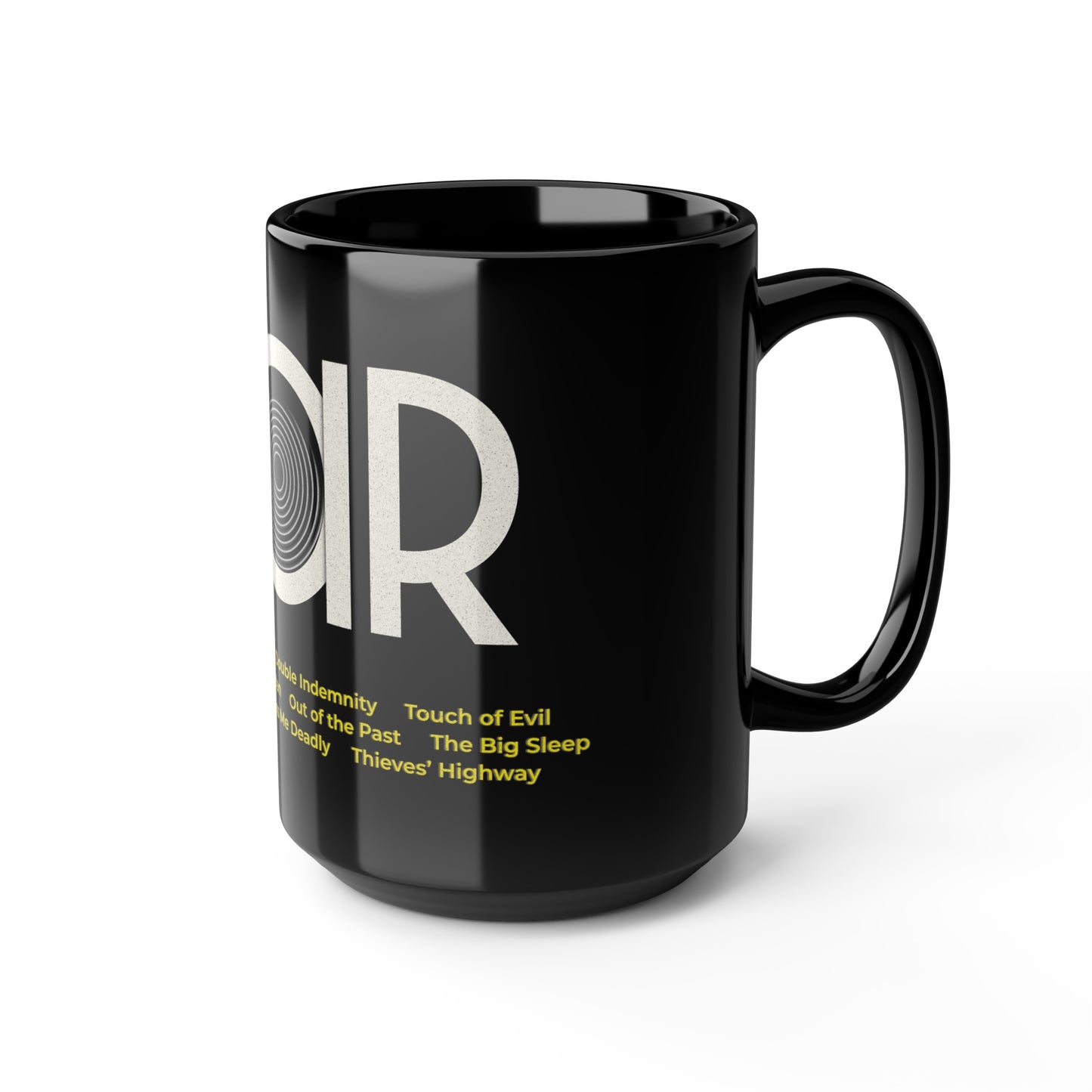 Black Mug, Film NOIR cinema movie tribute, 15oz Black Coffee Mug, Noir movie buffs fans of classic film genre, edgy and mysterious vibe