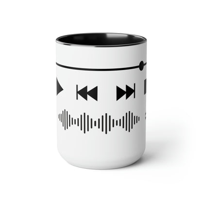 Play Record Rewind Fast Forward Audio Transport Audio Engineer, Two-Tone LARGE Coffee Mug, 15oz