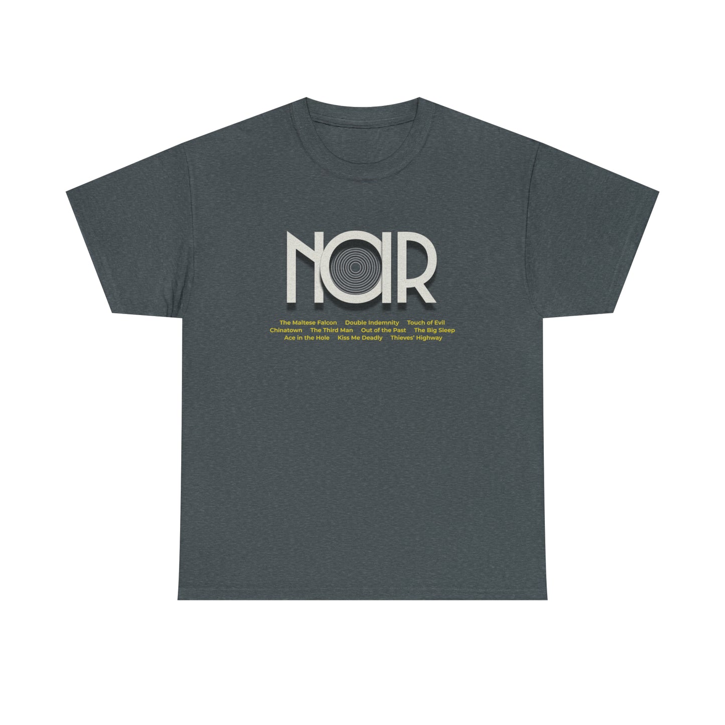 Film NOIR cinema movie tribute t shirt,  Unisex Heavy Cotton Tee, t-shirt movie buffs fans of classic film genre, edgy and mysterious vibe