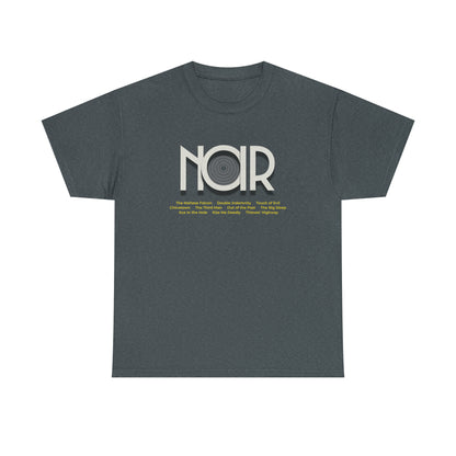 Film NOIR cinema movie tribute t shirt,  Unisex Heavy Cotton Tee, t-shirt movie buffs fans of classic film genre, edgy and mysterious vibe