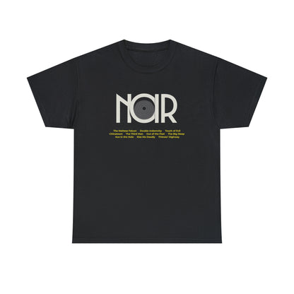 Film NOIR cinema movie tribute t shirt,  Unisex Heavy Cotton Tee, t-shirt movie buffs fans of classic film genre, edgy and mysterious vibe