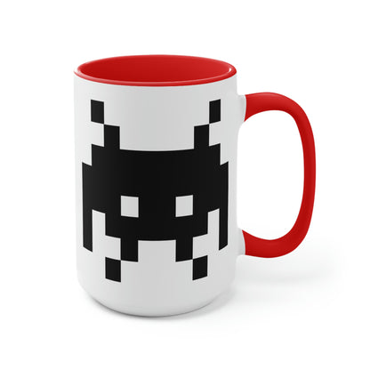 Alien Invader Retro Video Game character Two-Tone Coffee Mug, LARGE 15oz