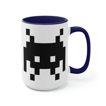 Alien Invader Retro Video Game character Two-Tone Coffee Mug, LARGE 15oz