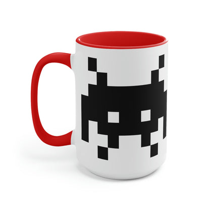 Alien Invader Retro Video Game character Two-Tone Coffee Mug, LARGE 15oz