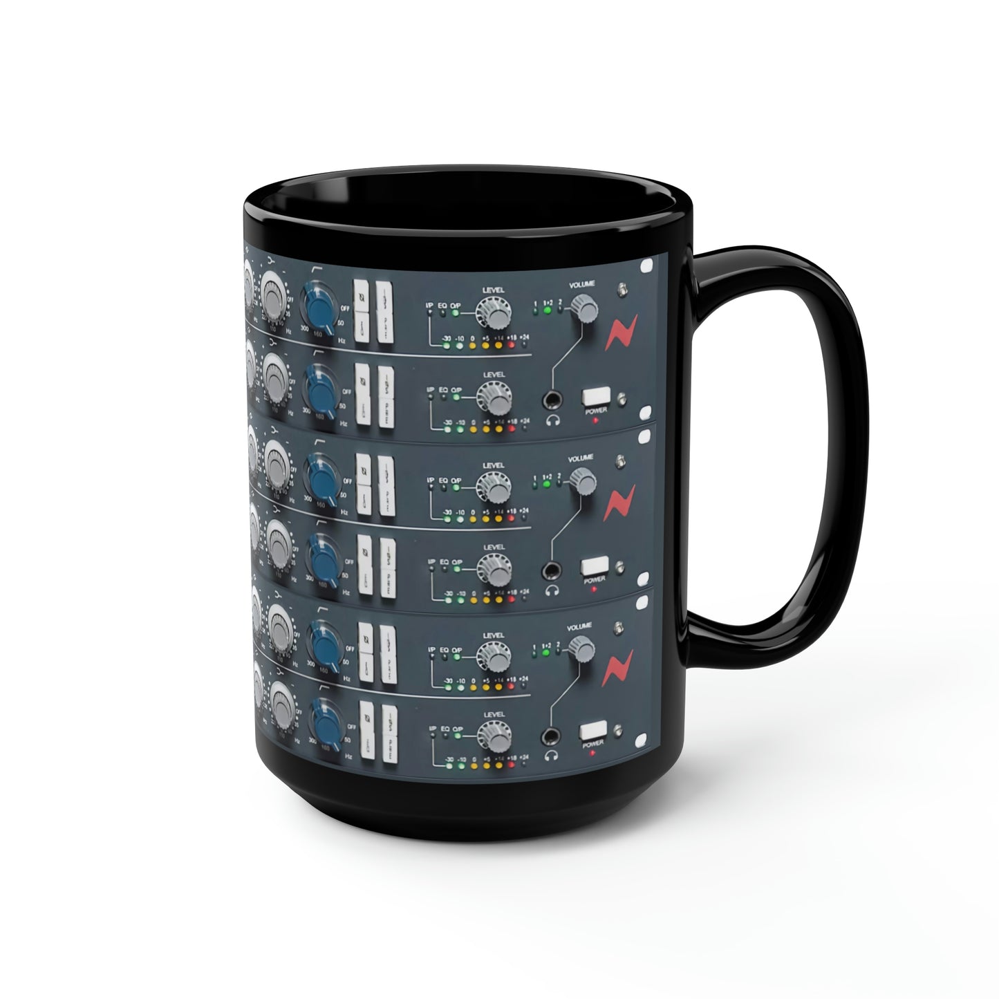 Recording Studio Audio Engineer NEVE rack Mic Pres British Sound, LARGE Black Mug, 15oz